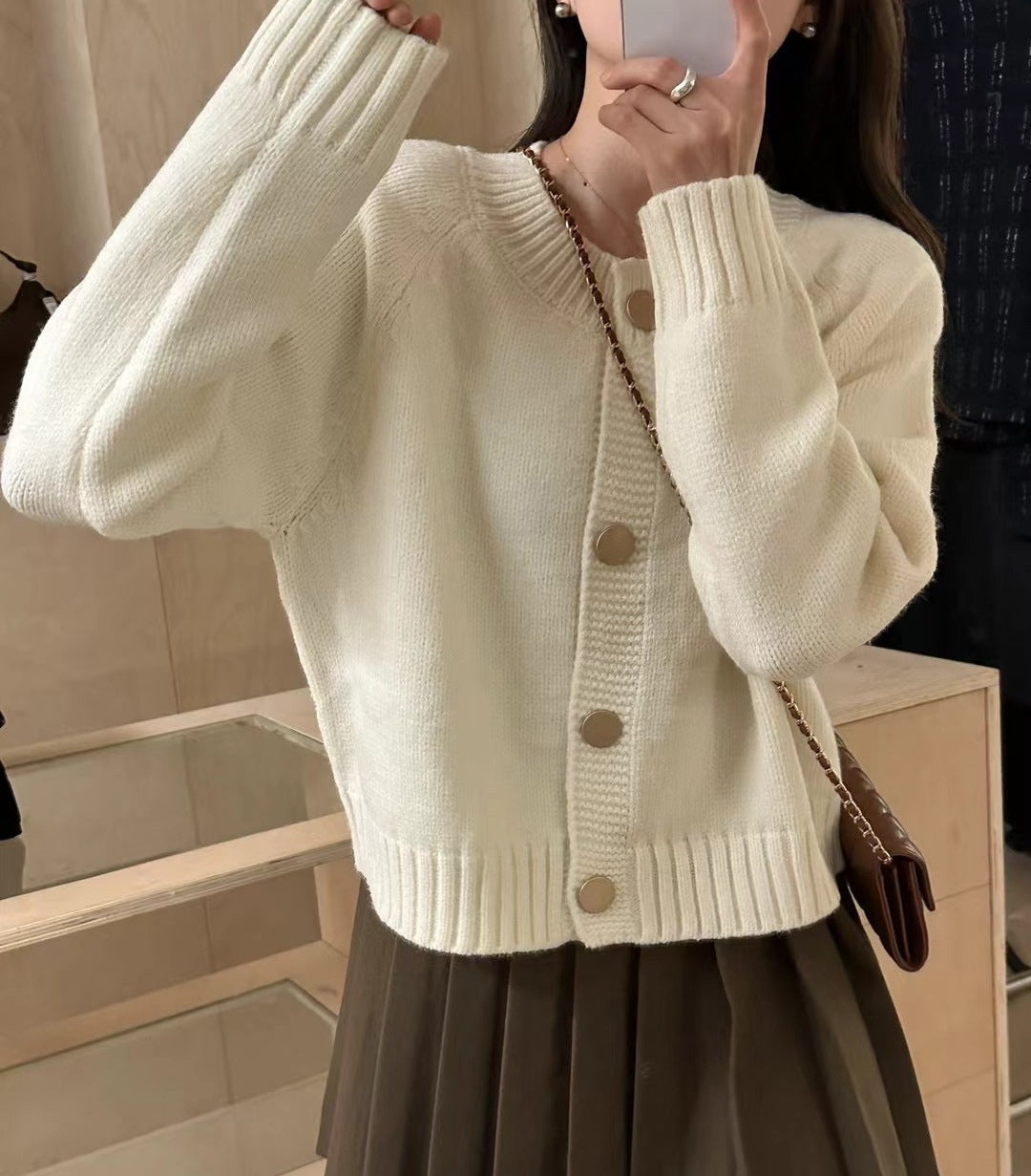 Women's cardigan with round neckline and decorative buttons Lune London