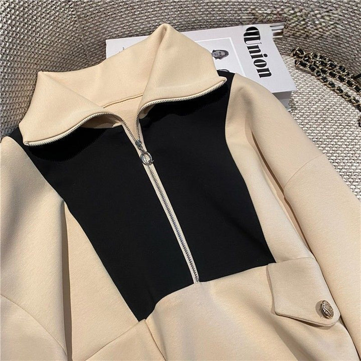 Women's Fashion Hooded Sweater with Zipper and Contrast Details Chic & Stil