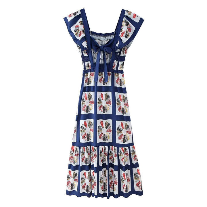 Maxi dress for women with refined ruffle details and a colorful printed design Lune London