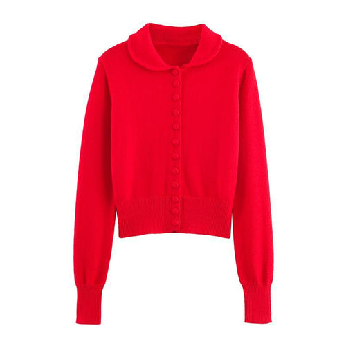 Ladies' knitted jacket with ruffled collar and decorative buttons Lune London