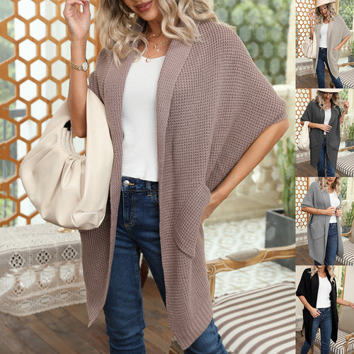 Ladies Chunky Knit Cardigan with Open Sleeves and Practical Pockets Lune London
