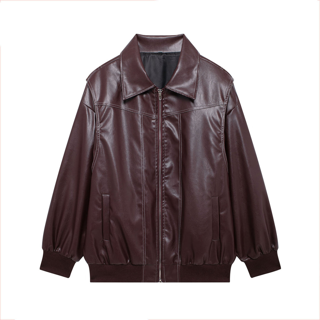 Ladies Trendy Faux Leather Jacket with Elastic Cuffs and Practical Pockets Lune London