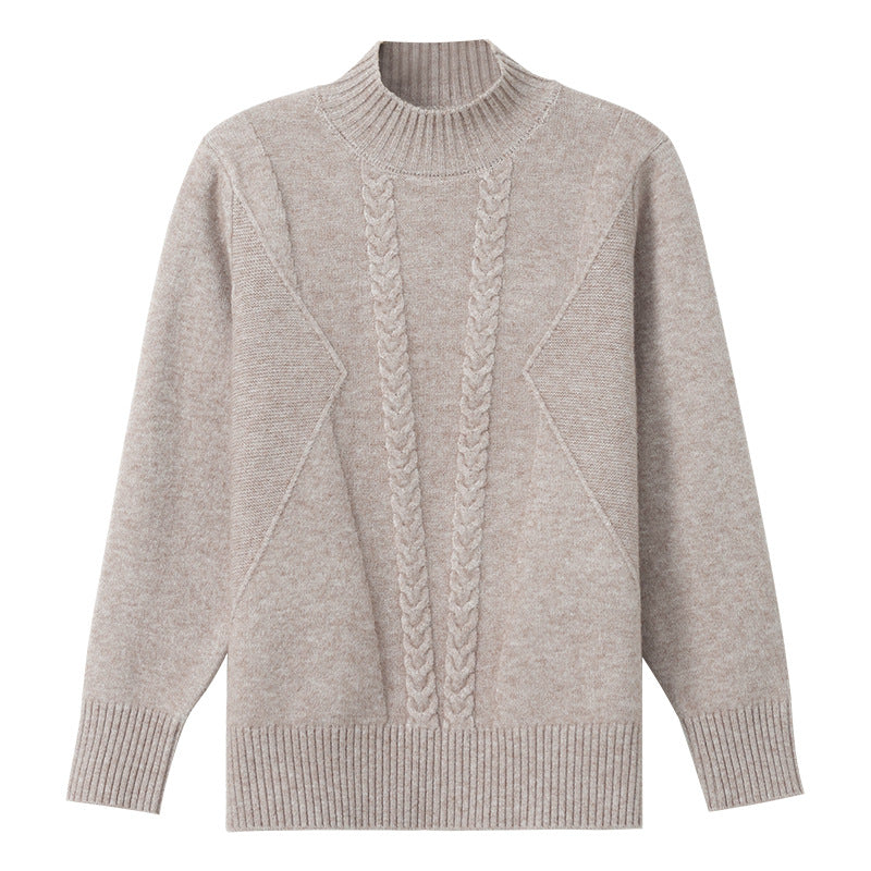 Pull femme en gros tricot avec un élégant motif torsadé et un col haut Lune London