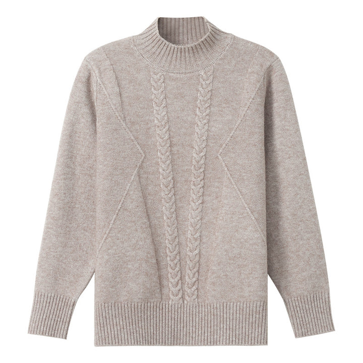 Pull femme en gros tricot avec un élégant motif torsadé et un col haut Lune London