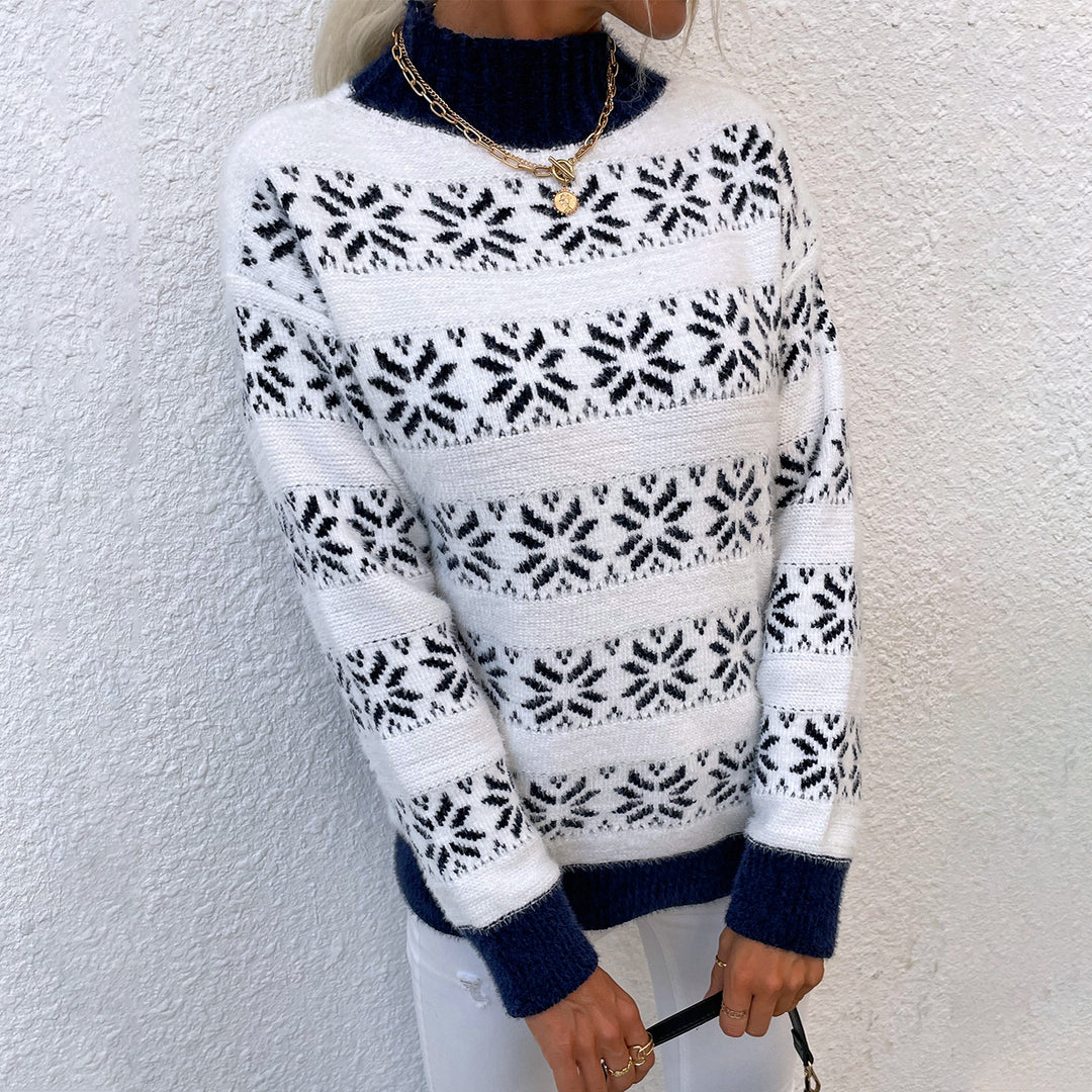 Knit sweater for women with winter pattern and high collar Lune London