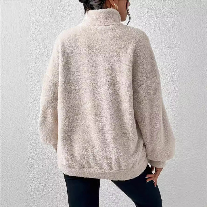 Women's Cozy Fleece Pullover with Stand-Up Collar and Side Pockets Lune London