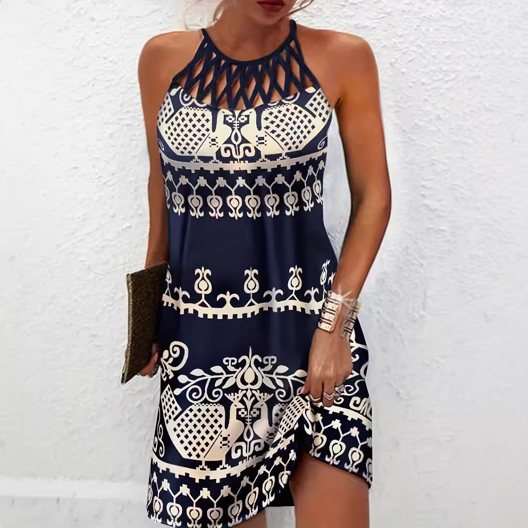 Ladies Bohemian Halterneck Midi-Dress Lune London