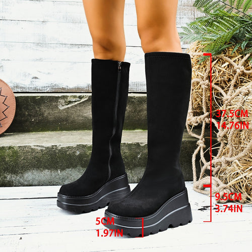 Fashion over-the-knee women's boots with wedge sole Lune London