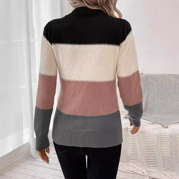 Lune London | Women's fashionable knitted sweater with trendy block stripes and standing collar