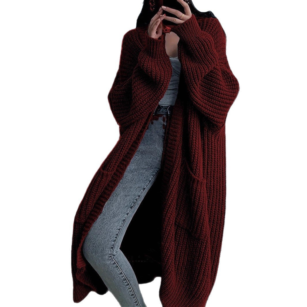 Thick knit coat for women with casual pockets and open design Lune Londonl