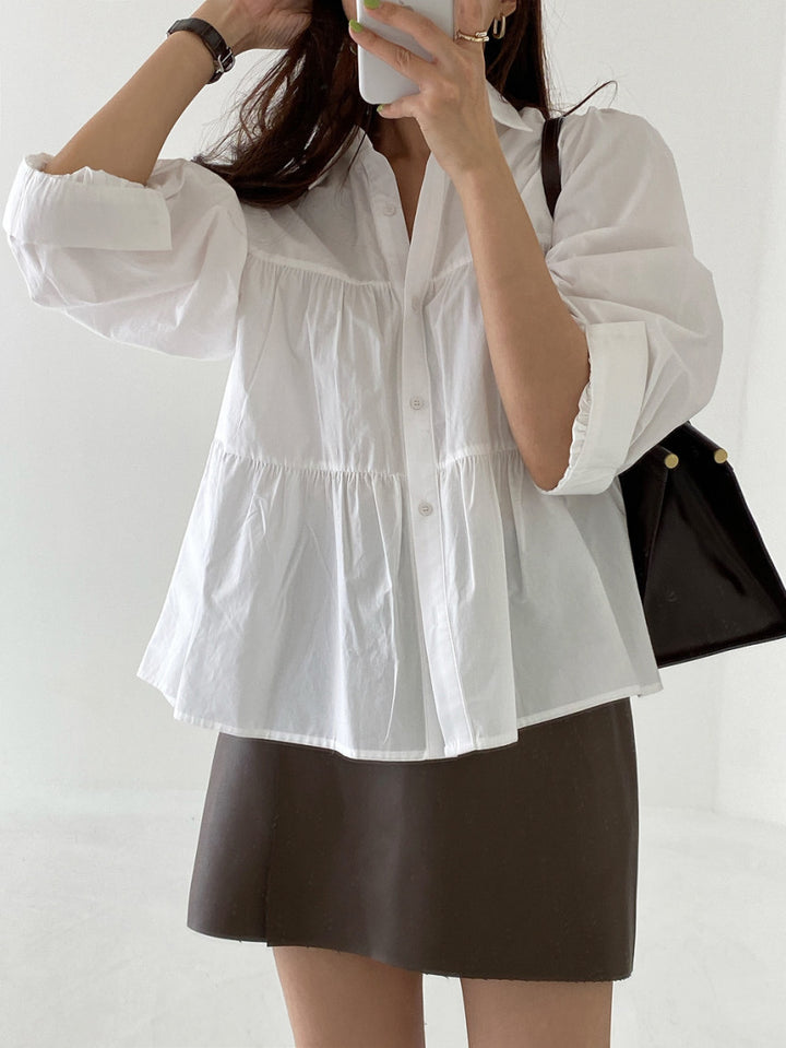 Lune London Women's Elegant Layered Button-Up Blouse