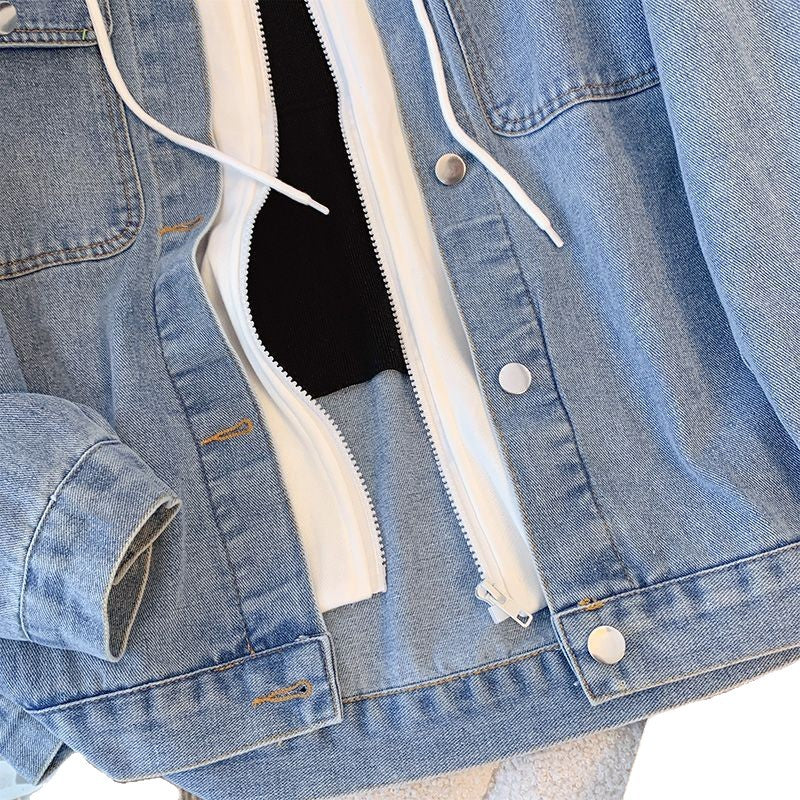 Veste en denim décontractée pour femmes avec capuche amovible Chic & Stil