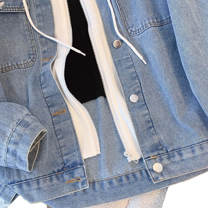 Veste en denim décontractée pour femmes avec capuche amovible Chic & Stil