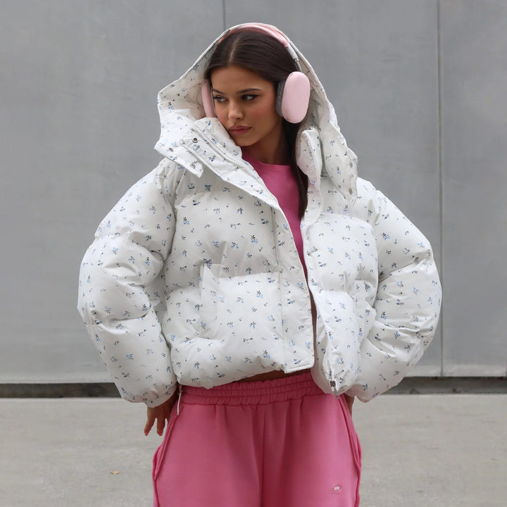 Women's Puffy Jacket with Floral Design and Soft Inner Lining Lune London