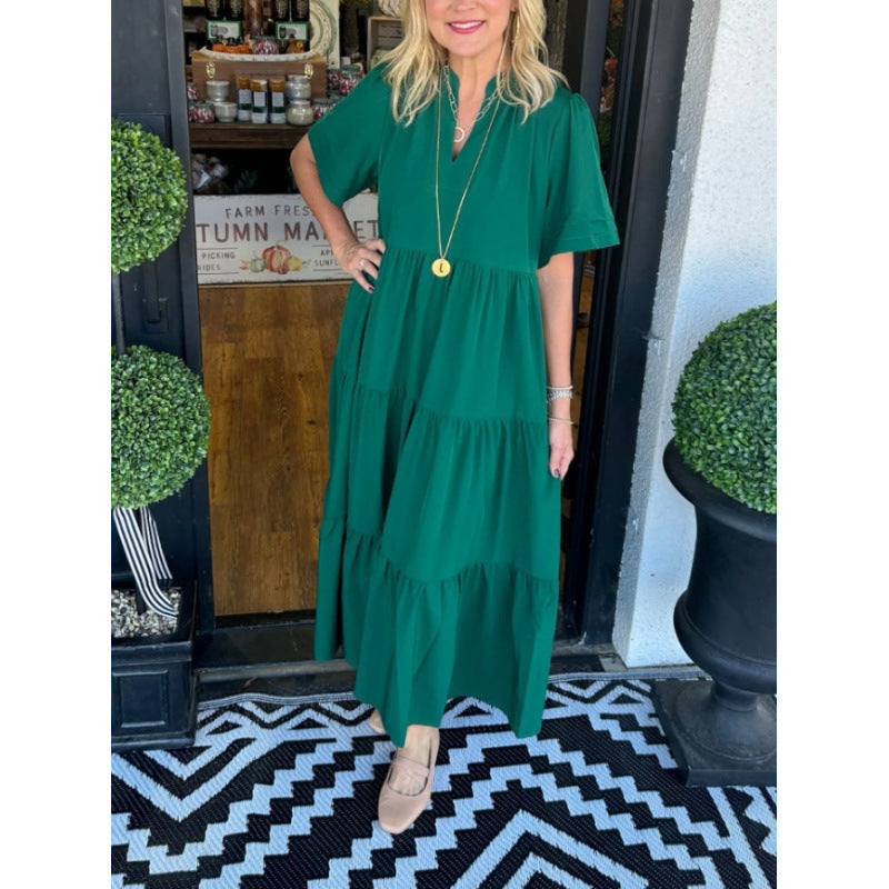 Maxi dress with long sleeves for women with V-neck and ruffle detail Lune London