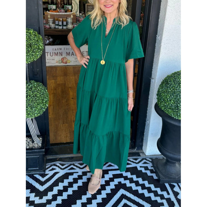Maxi dress with long sleeves for women with V-neck and ruffle detail Lune London