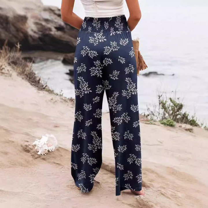 Lune London Women's Palazzo Pants with Elastic Waist and Floral Pattern