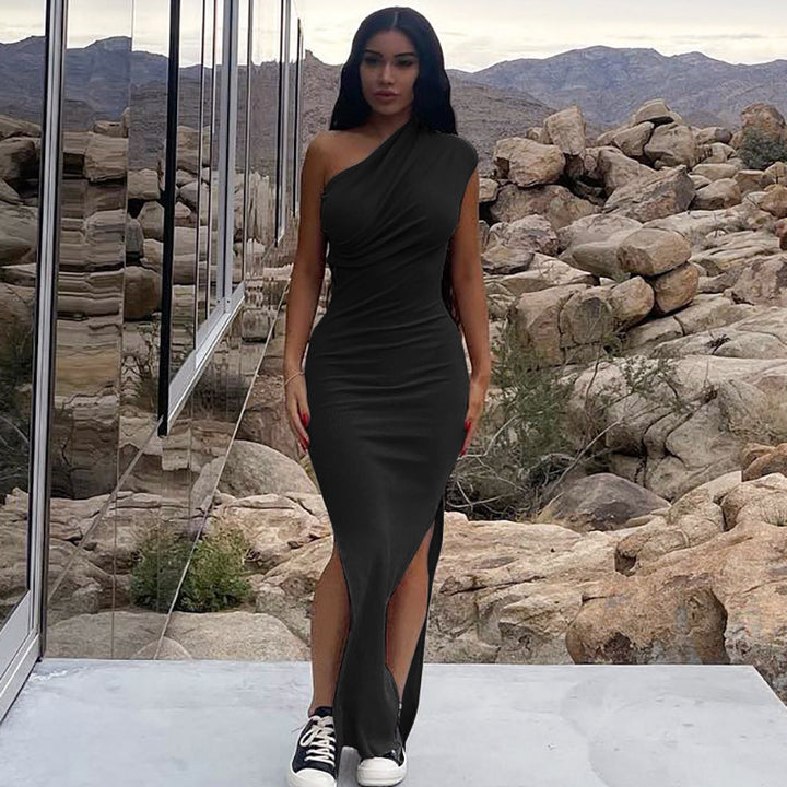Asymmetrical maxi dress with slit Lune London