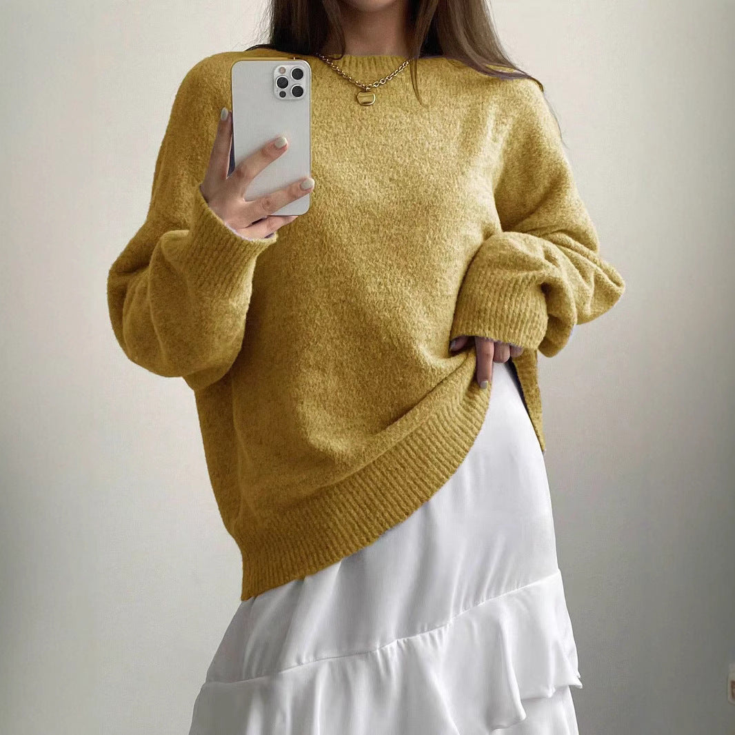 Ladies Casual Knitted Sweater with High Collar and Voluminous Sleeves Lune London