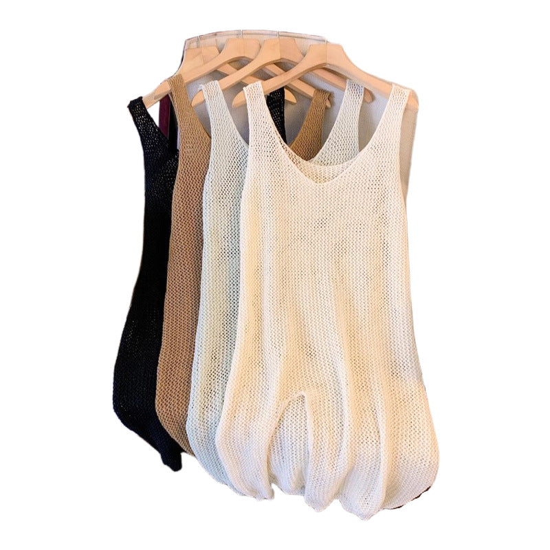 Ladies lightweight knit jumpsuit with a fine mesh pattern Lune London