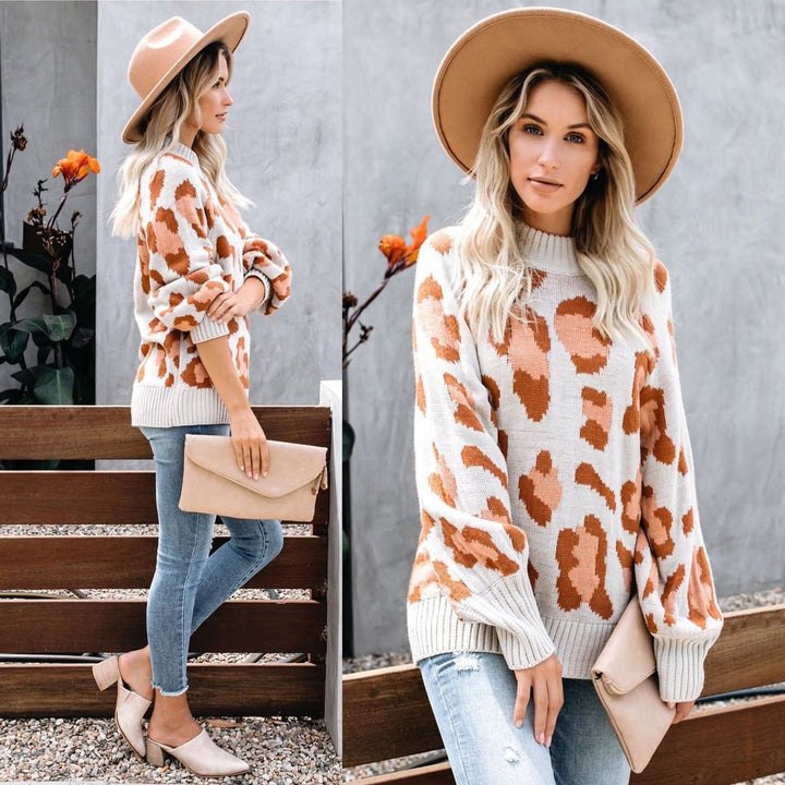 Pull tendance pour femmes avec un design animalier à la mode et un col montant Chic & Stil