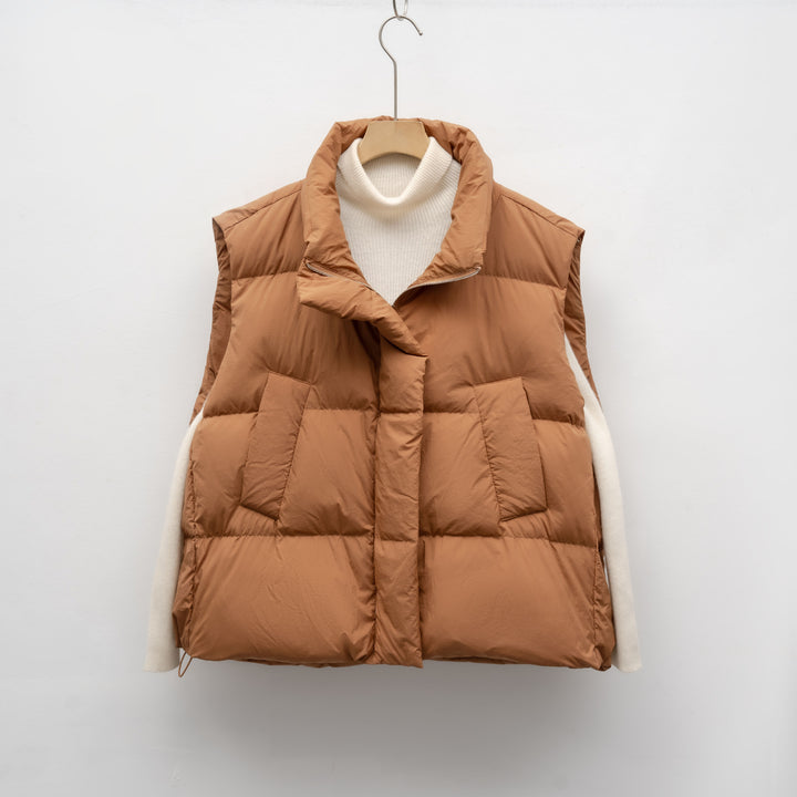 Women's down vest with high collar and practical pockets Lune London
