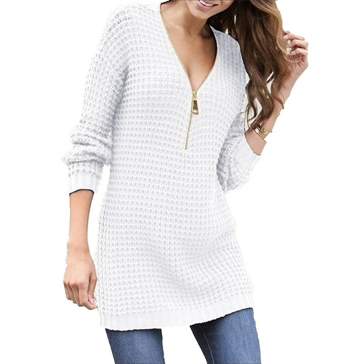 Women knit sweater with trendy zipper and honeycomb design Lune London
