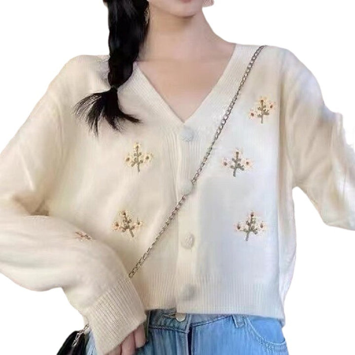 Short-sleeve knitted jacket for women with a floral design Lune London