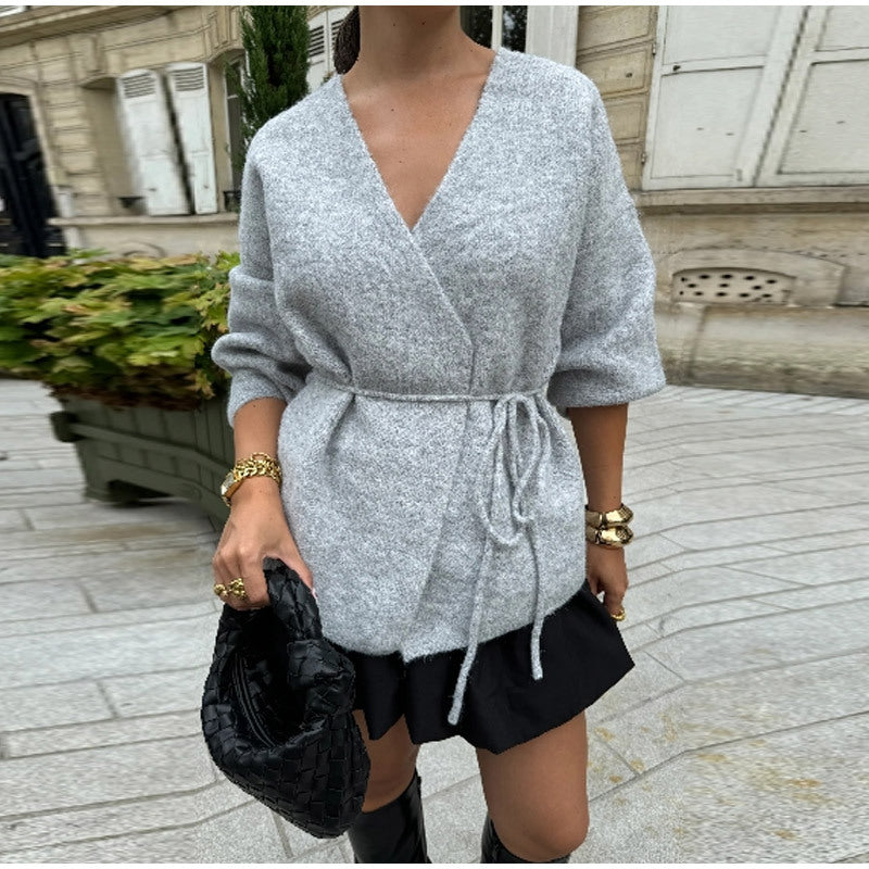 Elegant knit coat for women with belt Lune London