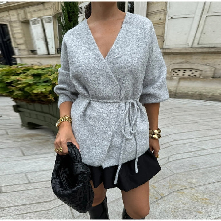 Elegant knit coat for women with belt Lune London