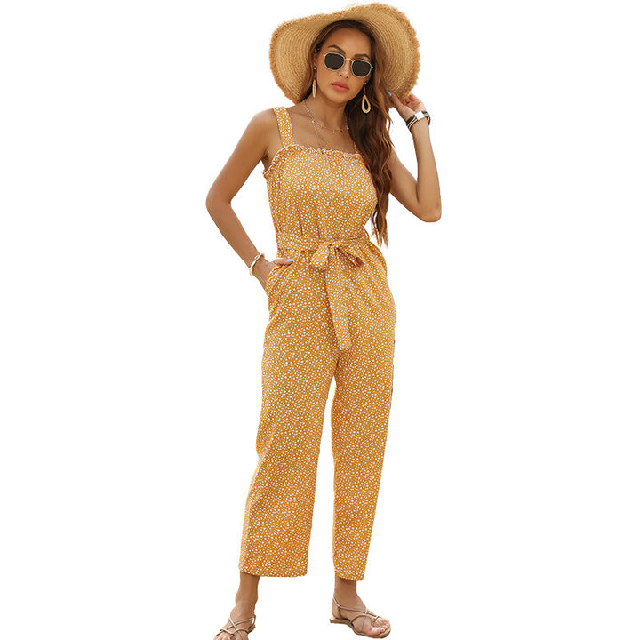 Lady jumpsuit with floral print and adjustable tie belt Lune London