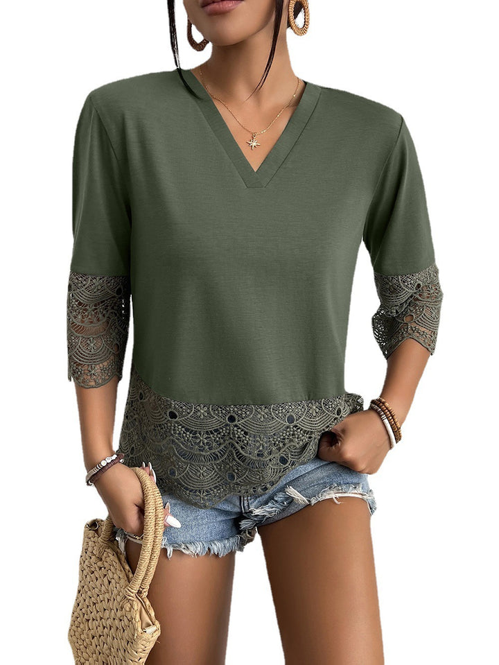 T-shirt for women with lace and V-neck Lune London
