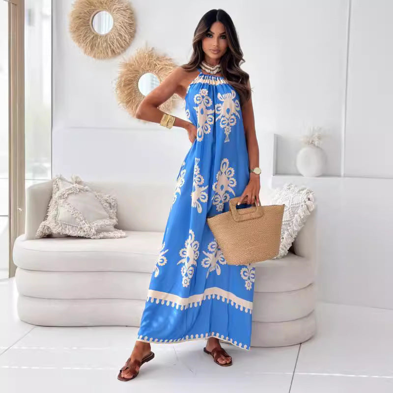 Bohemian inspired maxi dress for women with adjustable halter neckline Lune London
