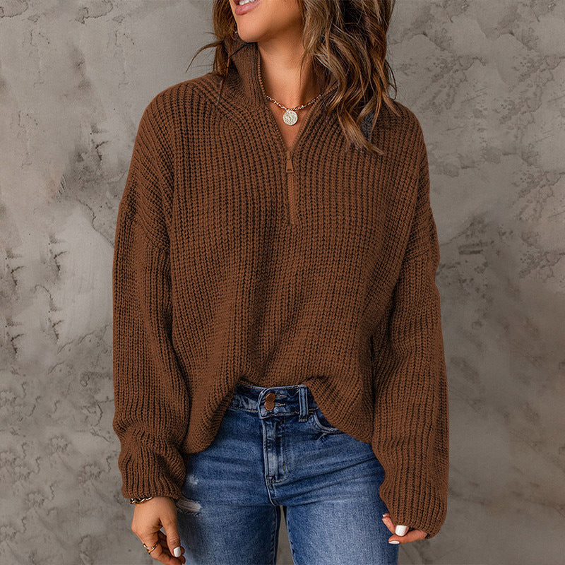Ladies comfortable sweater with high collar and zip detail Lune London
