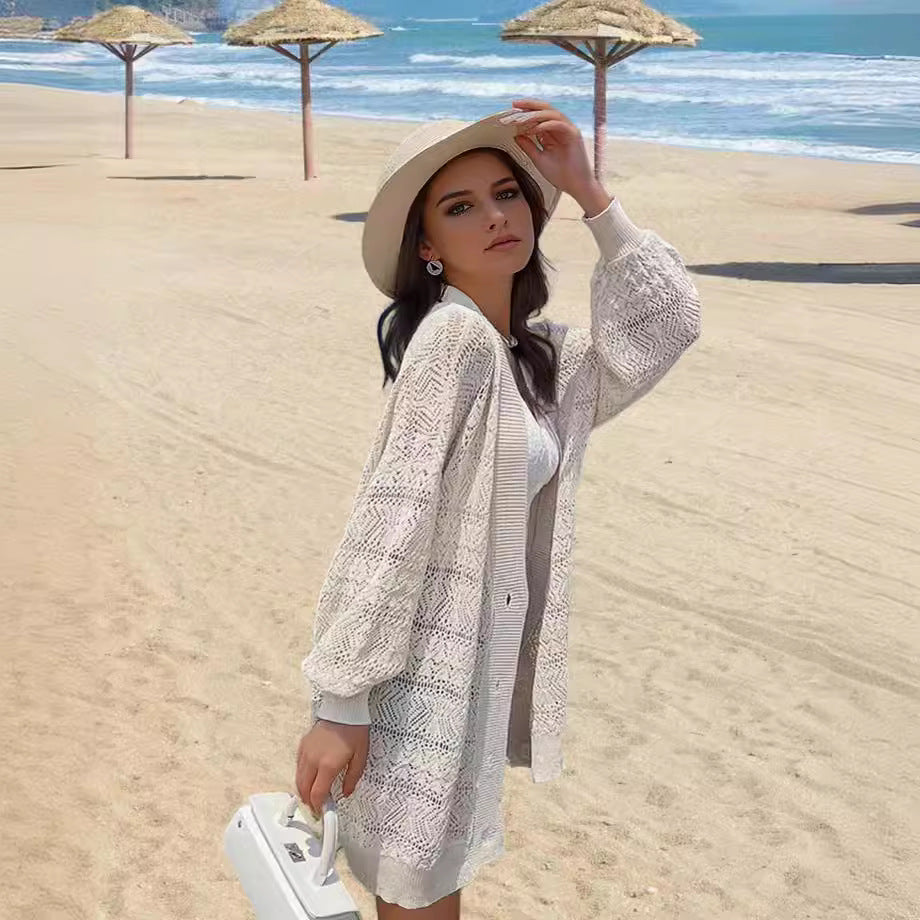 Women's cardigan with artistic crochet pattern and airy cut Lune London