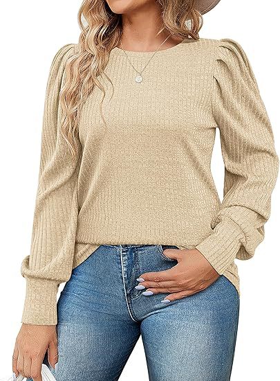 Ladies Elegant ribbed knit top with puff sleeves Lune London