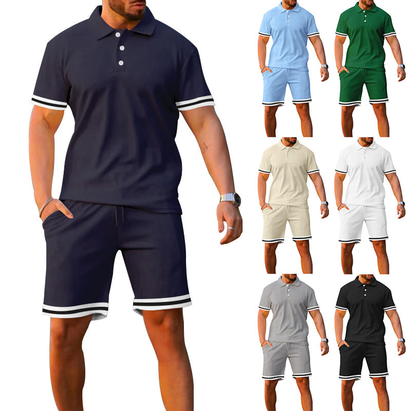 Lune London men's sporty polo and shorts set with contrasting stripes