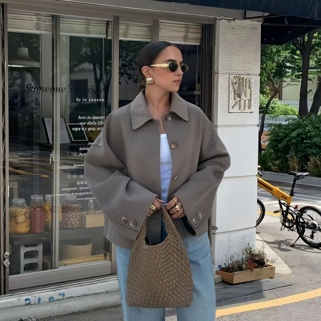 Fashionable short jacket for ladies with elegant button details Lune London