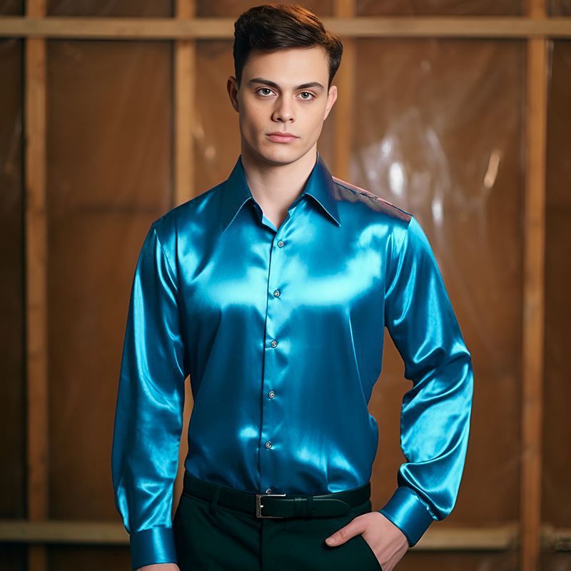Men's Shirt Made Of Shiny Satin with Modern Collar Lune London