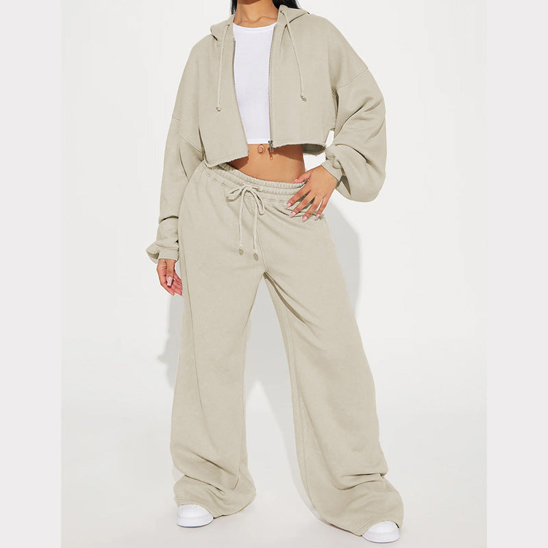 Lune London women's cropped fleece hoodie set and wide pants