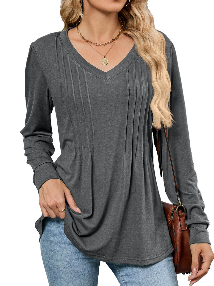 Viscose blouse for women with elegant pleats and V-neck Lune London