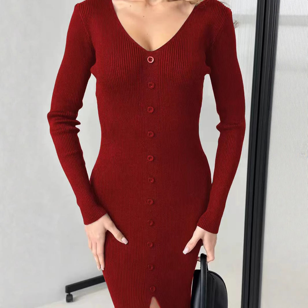 Knit dress for women with a finely structured ribbed texture and elegant button details Lune London