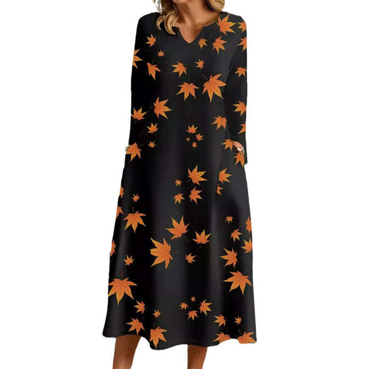 Maxi dress for women with V-neck and floral print Lune London