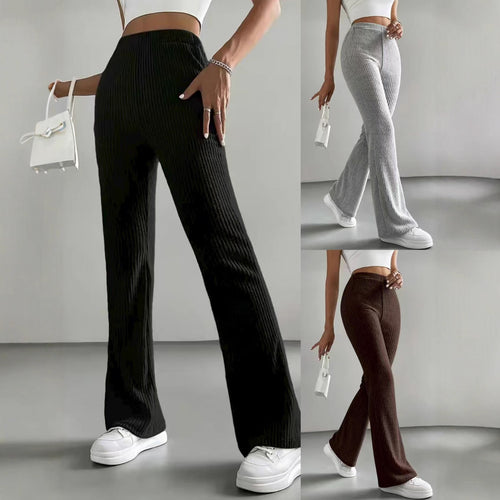 Women Elegant and Comfortable Ribbed High-Waisted Pants Lune London