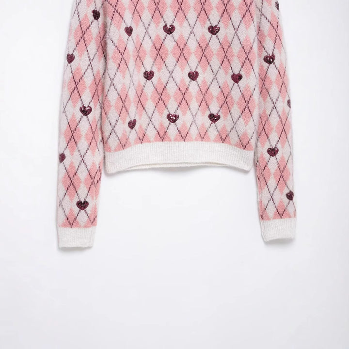 Women's sweater with heart-shaped pattern and sparkling elements Lune London