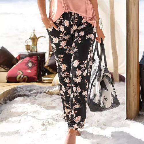 Leisure pants for women with floral pattern and elastic waist Lune London