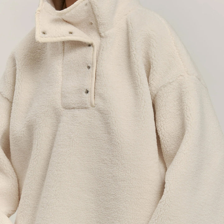 Ladies oversized pilou jacket with high collar and snap buttons Lune London