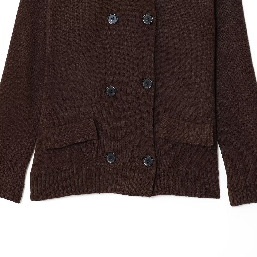 Ladies elegant knitted cardigan with double row of buttons and practical pockets Lune London