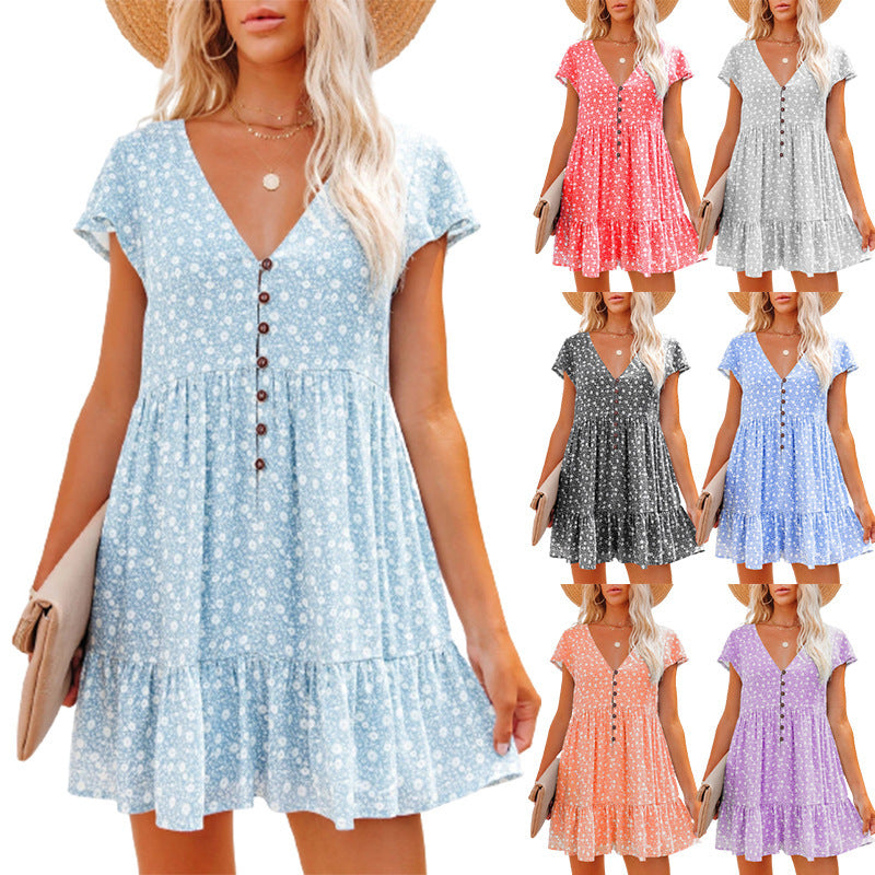 Summer dress for women with floral patterns and button details Lune London