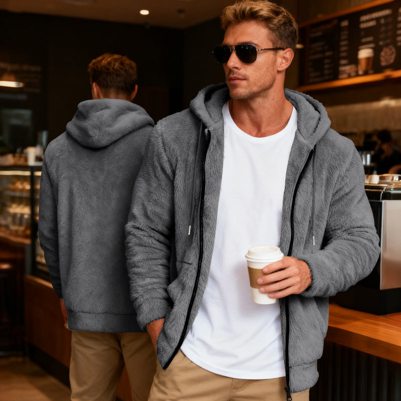 Men's cozy fleece jacket with practical zipper and hood Chic and style